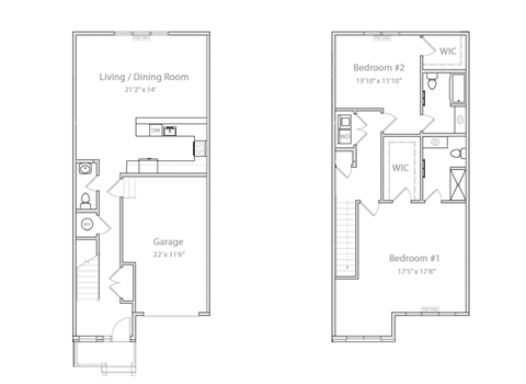 Floor plan for 2 beds, 2.5 baths, 1795 sqft